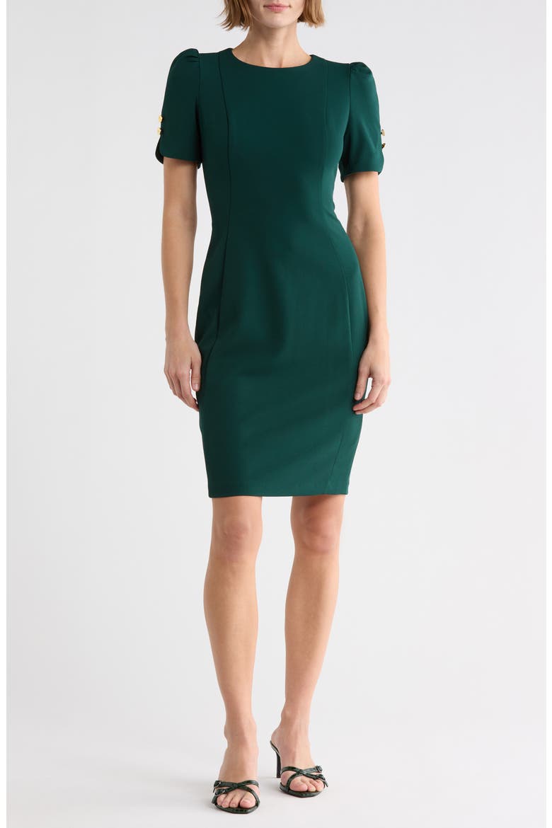 Puff Short Sleeve Sheath Dress, Main, color, MALACHITE