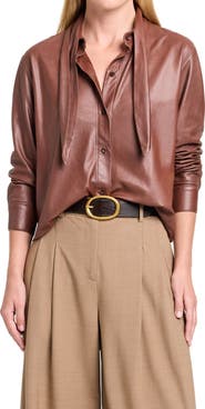 TWP Leather Tie Collar Button-Up Shirt