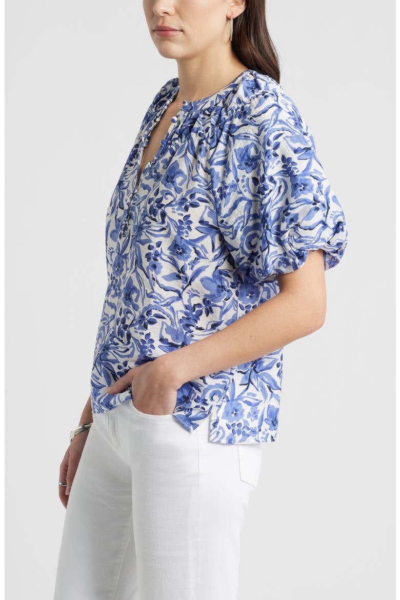 Puff Sleeve Top, Alternate, color, IVORY- NAVY DAISY GARDEN