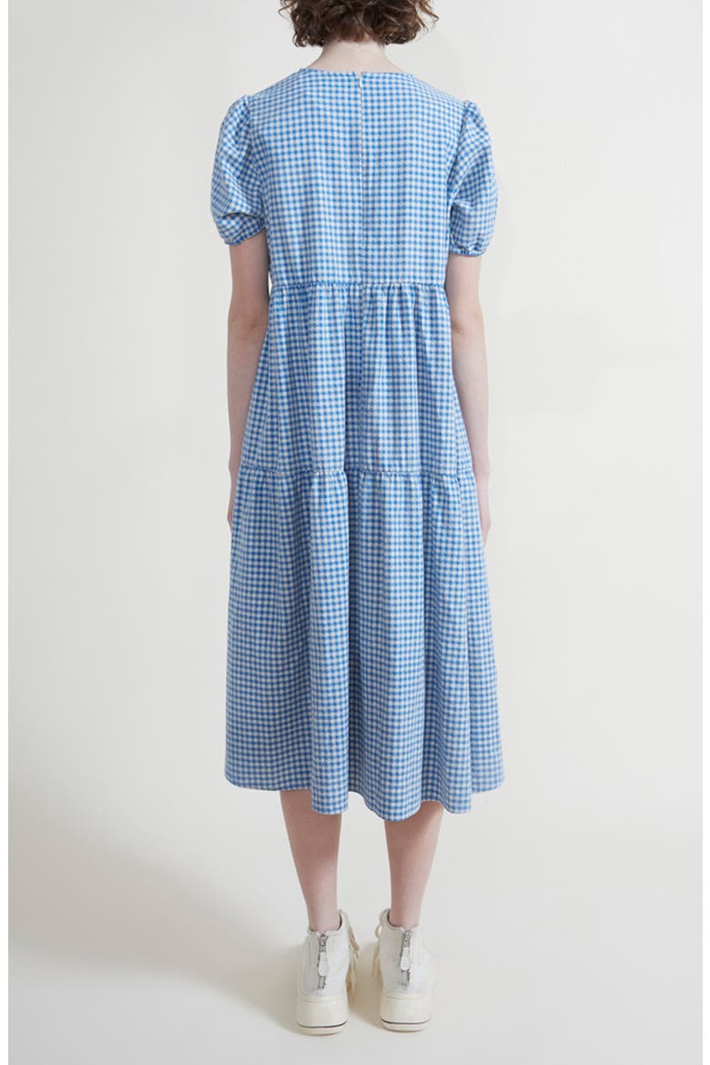 Tiered Cotton Midi Dress, Alternate, color, BRIGHT BLUE MINI GINGHAM