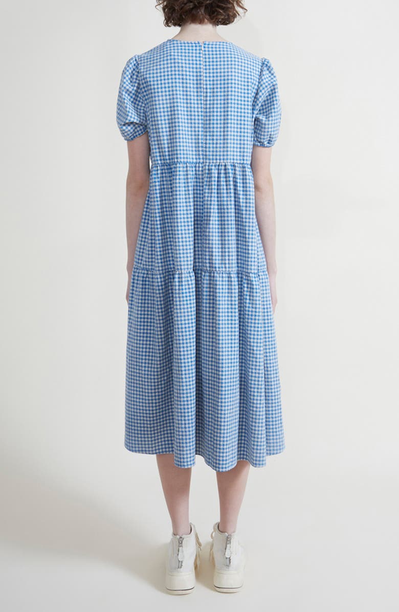 DENIMIST Tiered Cotton Midi Dress, Alternate, color, Bright Blue Mini Gingham