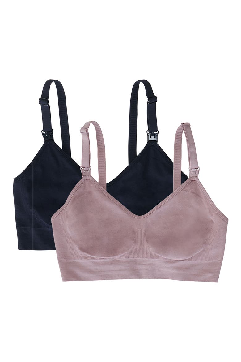 Set of 2 Nursing/Pumping Bras, Main, color, BLACK / MAUVE