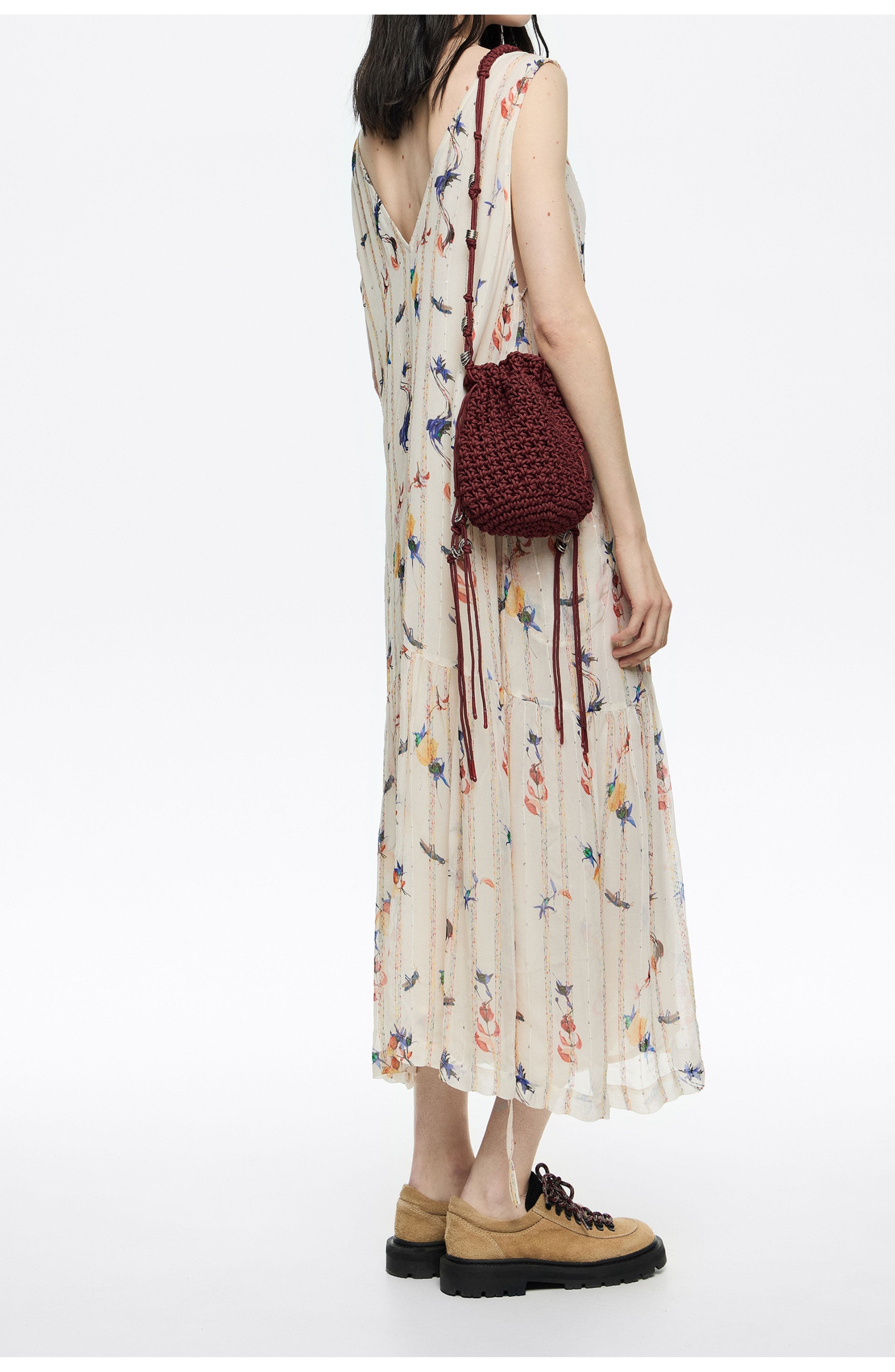 Bimba y Lola Mini Braided Bucket Bag, Alternate, color, Garnet