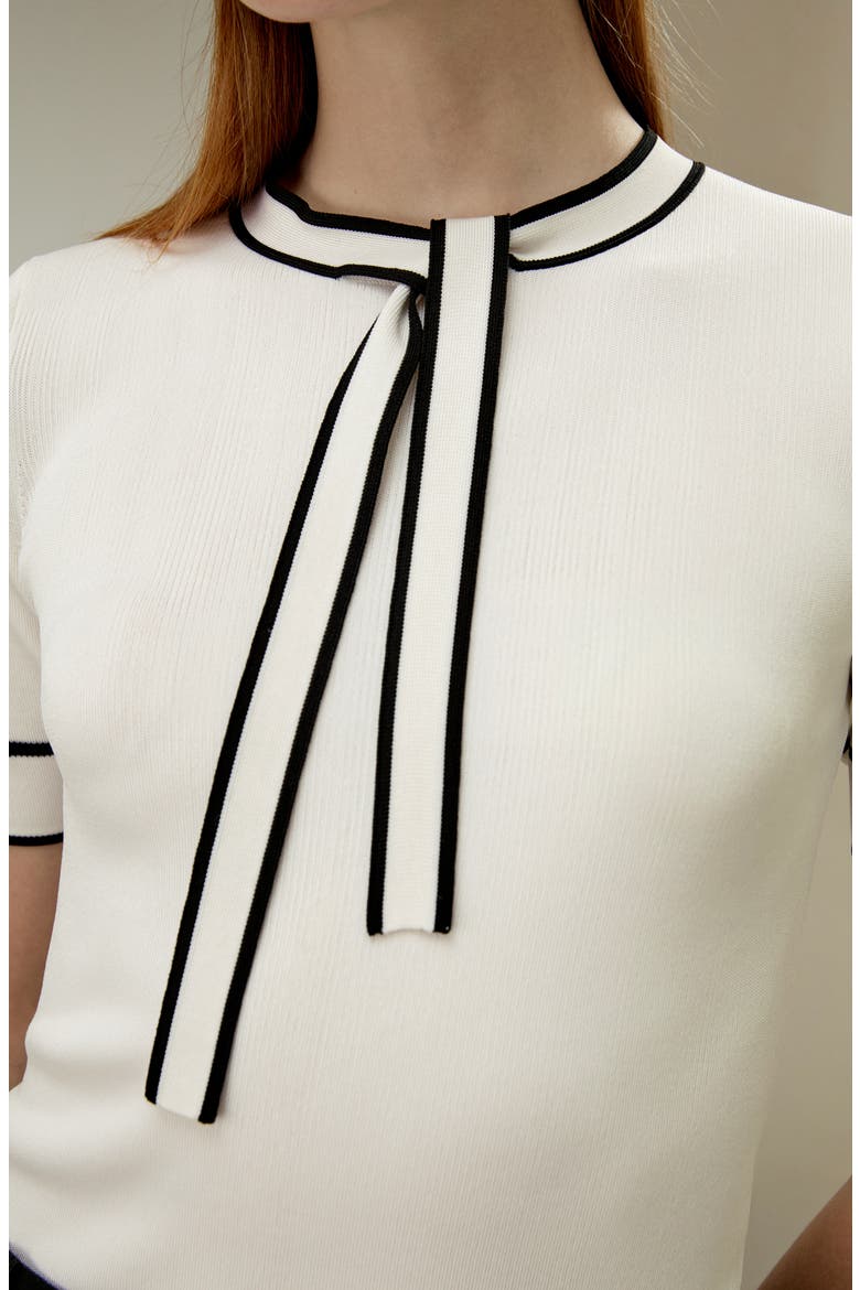 Women's Silk Knit Top with Ribbons, Alternate, color, White With Black Stripes