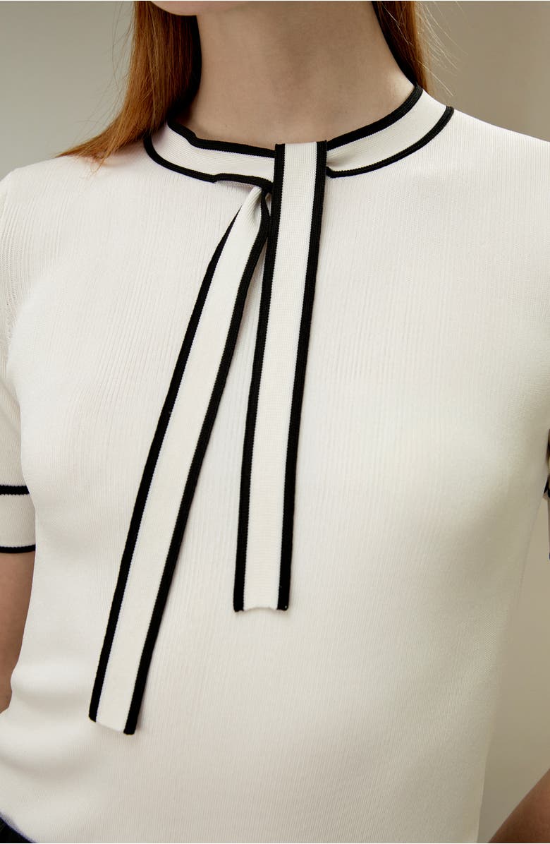 Lilysilk Women's Silk Knit Top with Ribbons, Alternate, color, White With Black Stripes