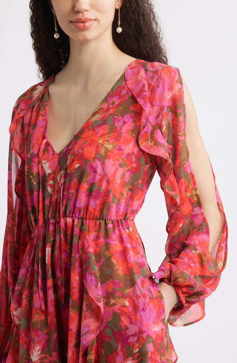 Chelsea28 Ruffle Print Long Sleeve Maxi Dress, Alternate, color, Pink- Green Sana Bloom