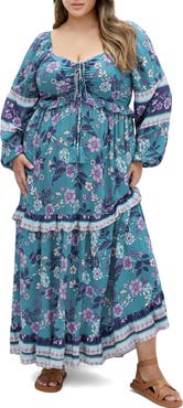 City Chic Lyra Floral Print Long Sleeve Maxi Dress