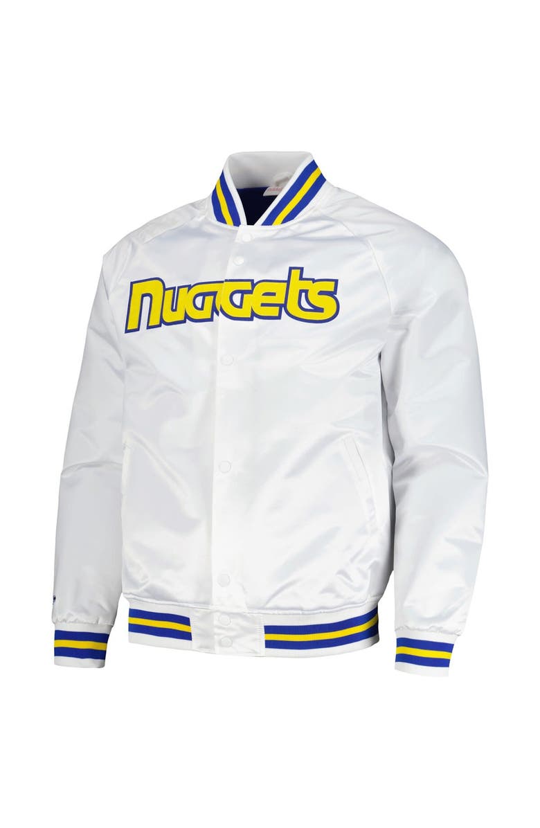 Mitchell & Ness Men's Mitchell & Ness White Denver Nuggets Hardwood Classics Throwback Wordmark Raglan Full-Snap Jacket, Alternate, color,