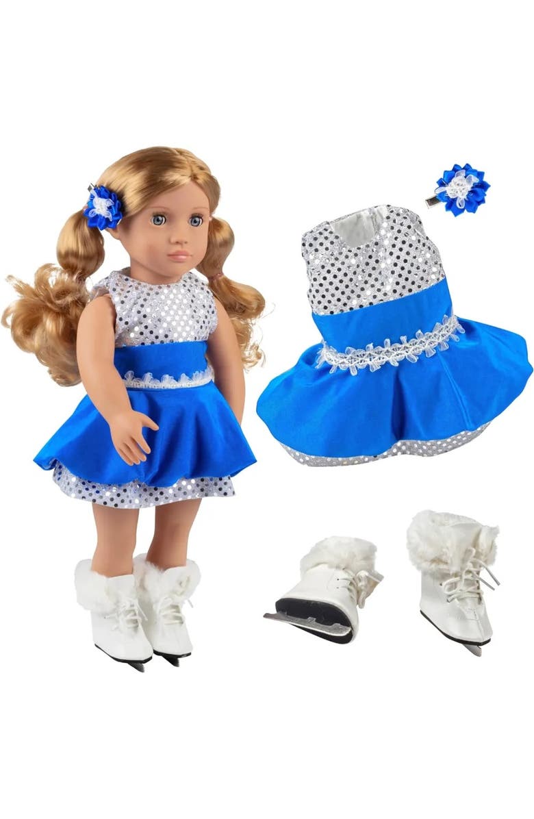 Dress Along Dolly Ice Skating Doll Outfit for 18" Dolls, Main, color, Blue