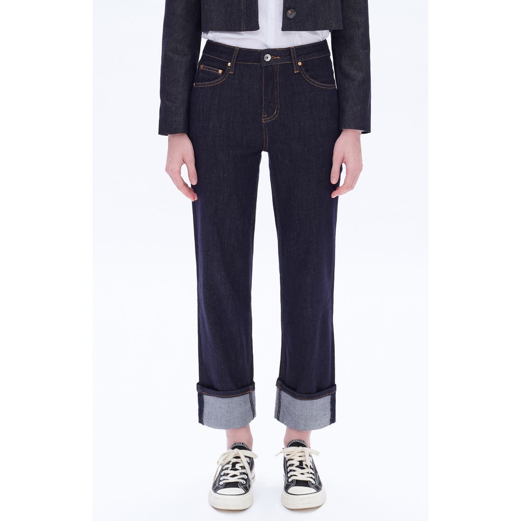 Bayeas High Waist Deep Cuff Straight Leg Jeans
