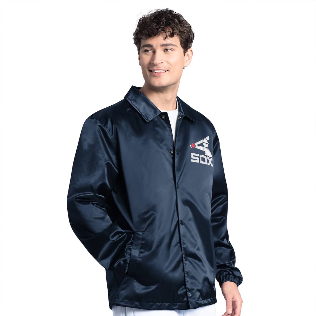Men's Starter Navy Chicago White Sox Cooperstown Collection Point Man Full-Snap Coaches Jacket