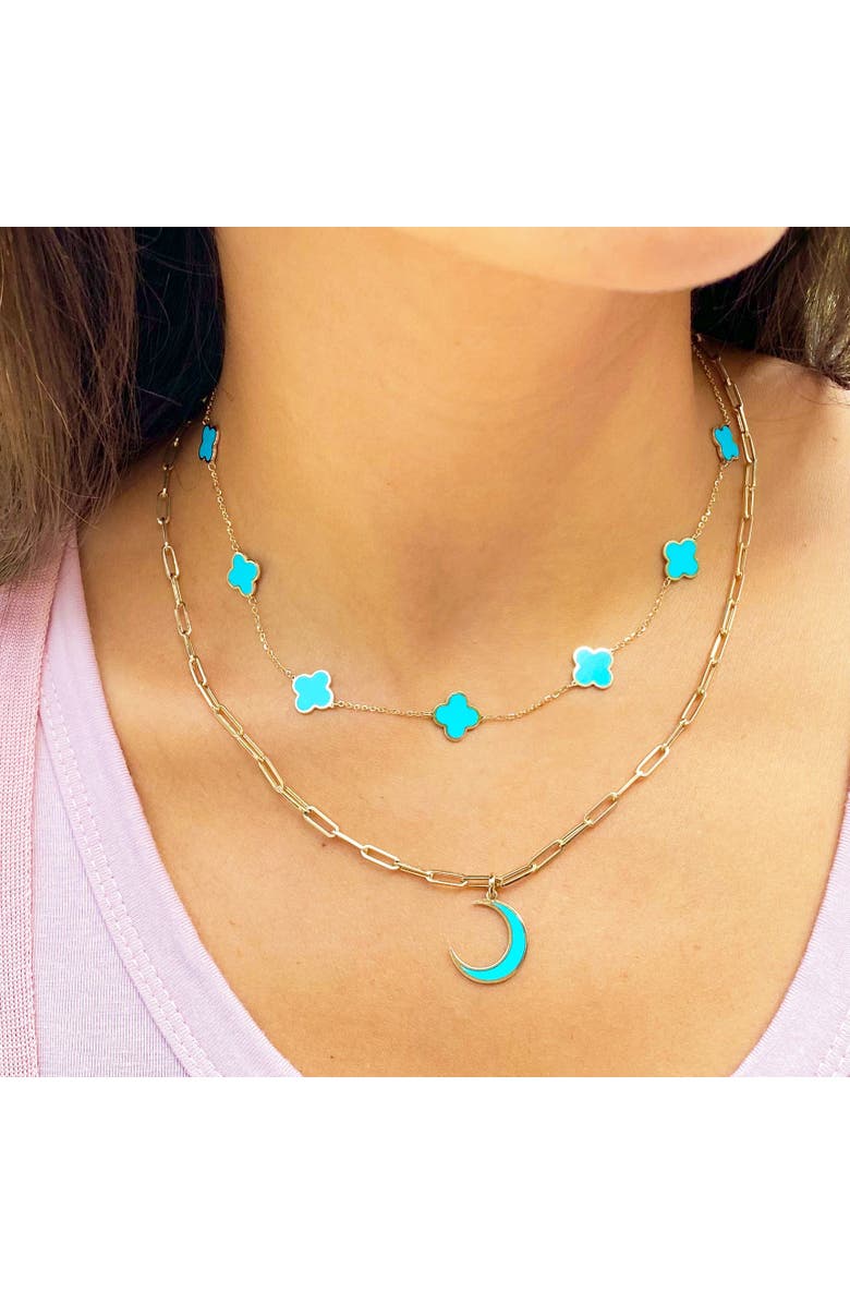 The Lovery Fine Jewelry Turquoise Crescent Moon Charm, Alternate, color, Turquoise