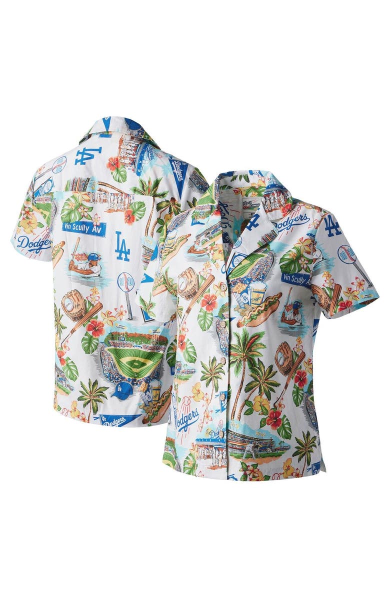 Reyn Spooner Women's Reyn Spooner White Los Angeles Dodgers Scenic Camp Button-Up Shirt, Alternate, color,