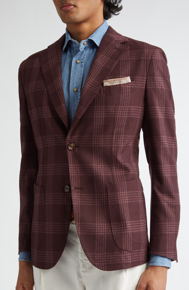 Eleventy Plaid Wool Sport Coat, Alternate, color, Barolo