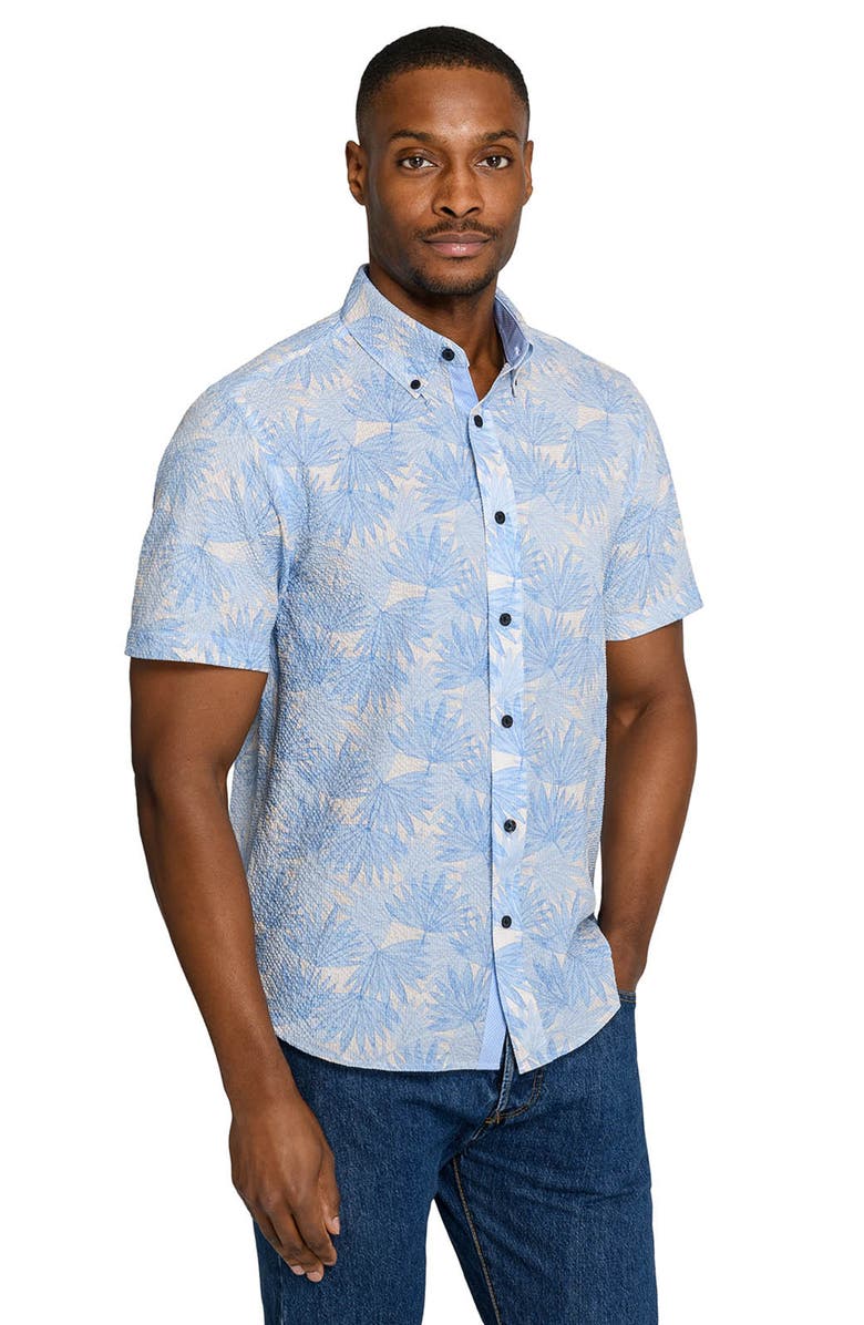 CONSTRUCT Leaf Seersucker Short Sleeve Shirt, Alternate, color, French Blue