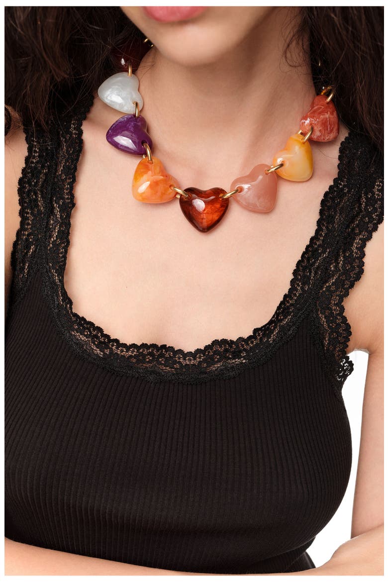 Resin Hearts Necklace, Alternate, color, BROWN