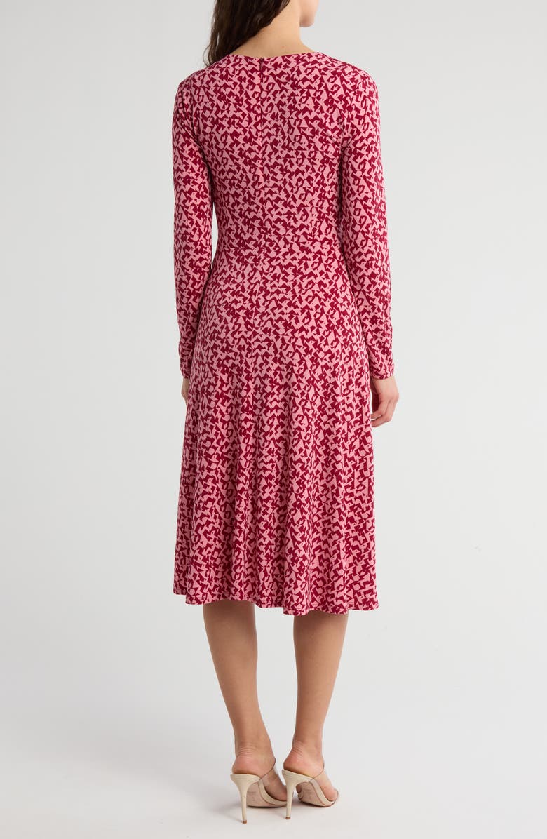 London Times Geo Print Asymmetric Neck Long Sleeve Dress, Alternate, color, Blush/ Red