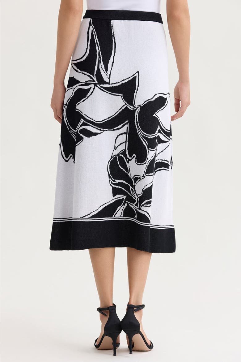 A-Line Floral Jacquard Soft Knit Midi Skirt, Alternate, color, Black/White