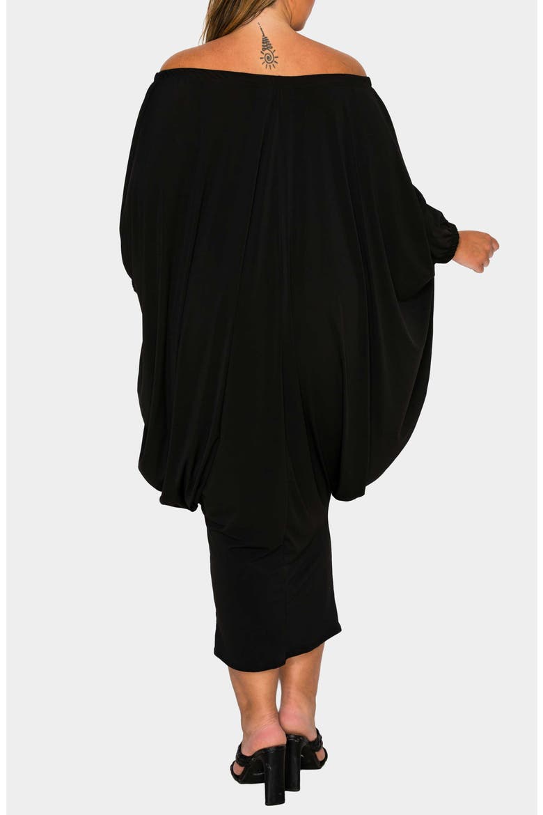 Eero Off the Shoulder Long Sleeve Tapered Hem Midi Dress, Alternate, color, BLACK