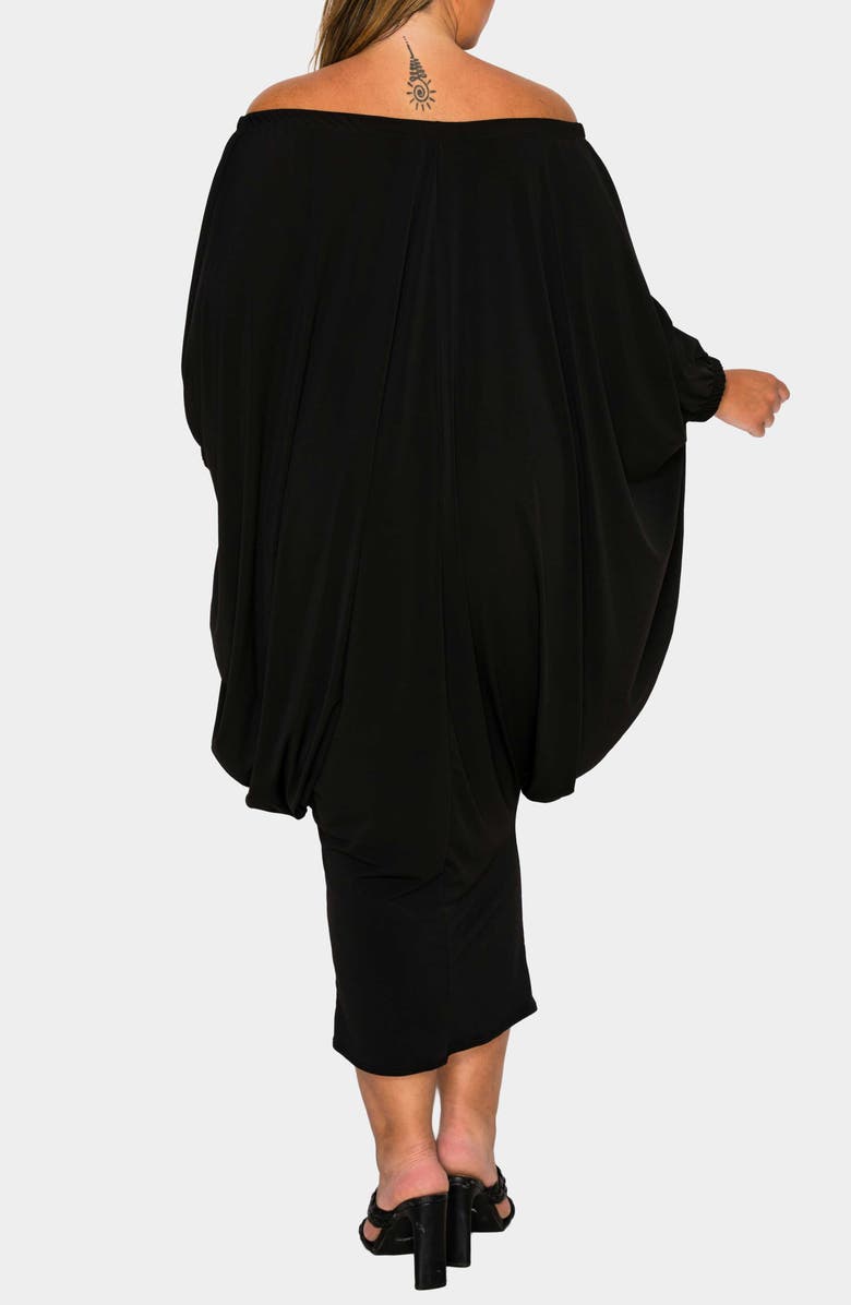 L I V D Eero Off the Shoulder Long Sleeve Tapered Hem Midi Dress, Alternate, color, Black