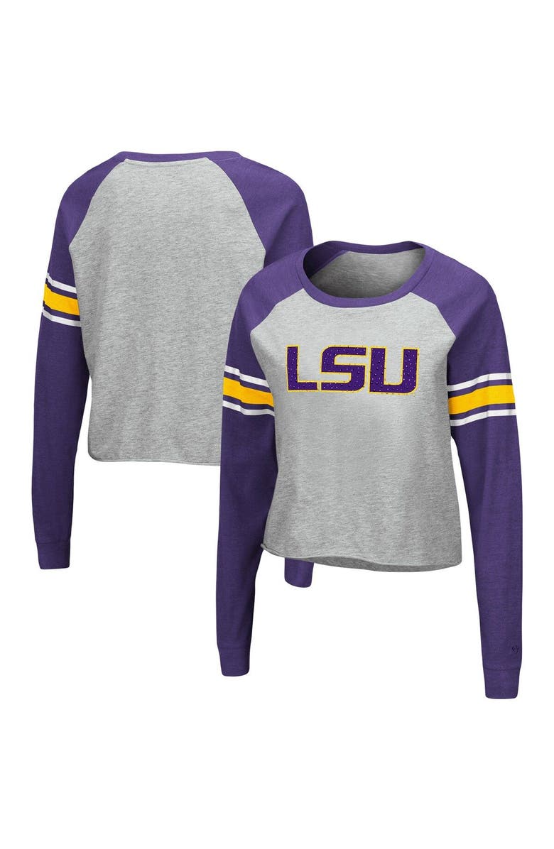 COLOSSEUM Women's Colosseum Heathered Gray/Purple LSU Tigers Decoder Pin Raglan Long Sleeve T-Shirt, Main, color, 