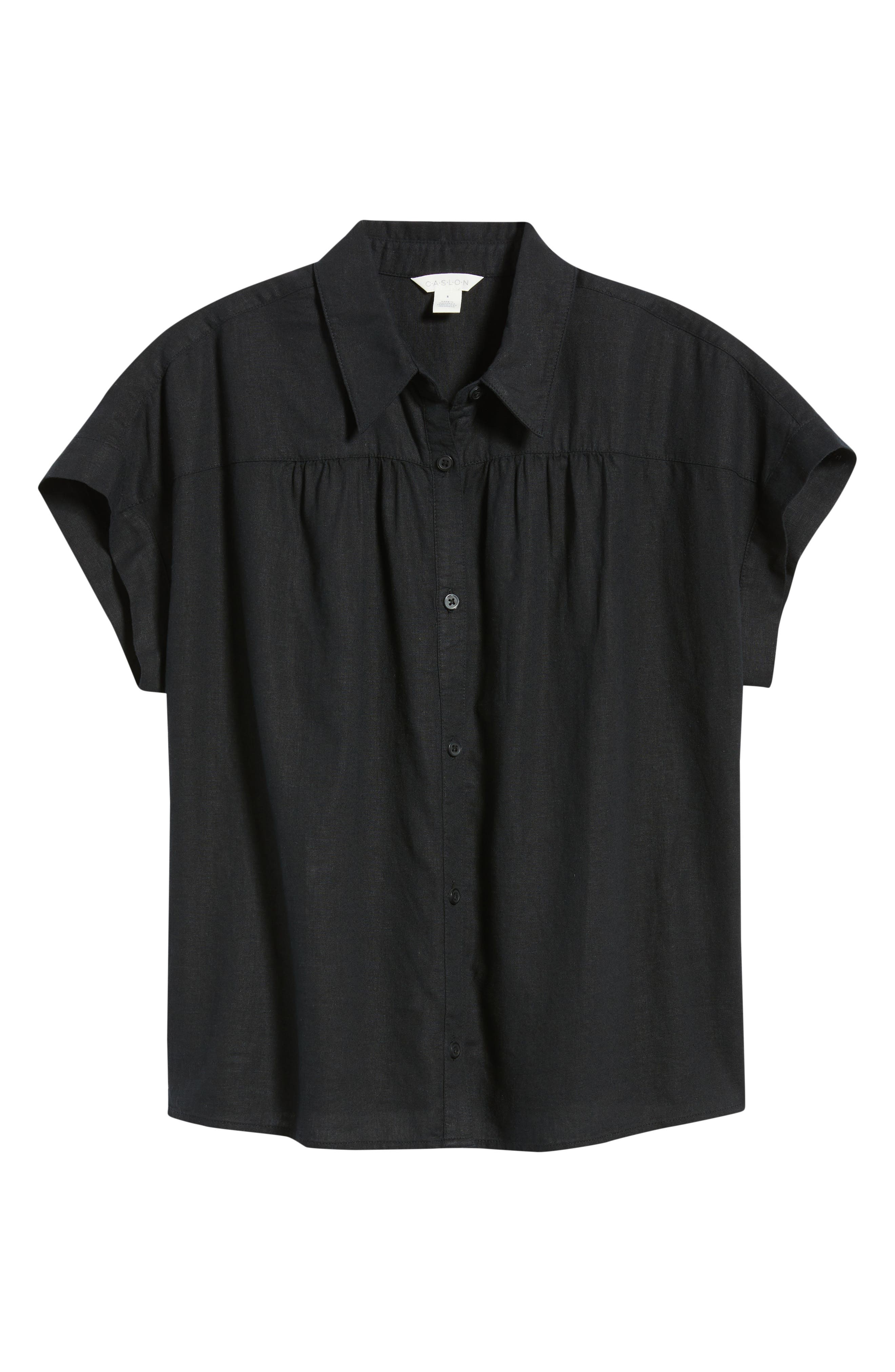 Женские Caslon® Short Sleeve Linen Blend Button-Up Shirt — фото 5