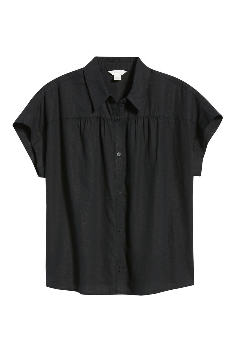Short Sleeve Linen Blend Button-Up Shirt, Alternate, color, BLACK