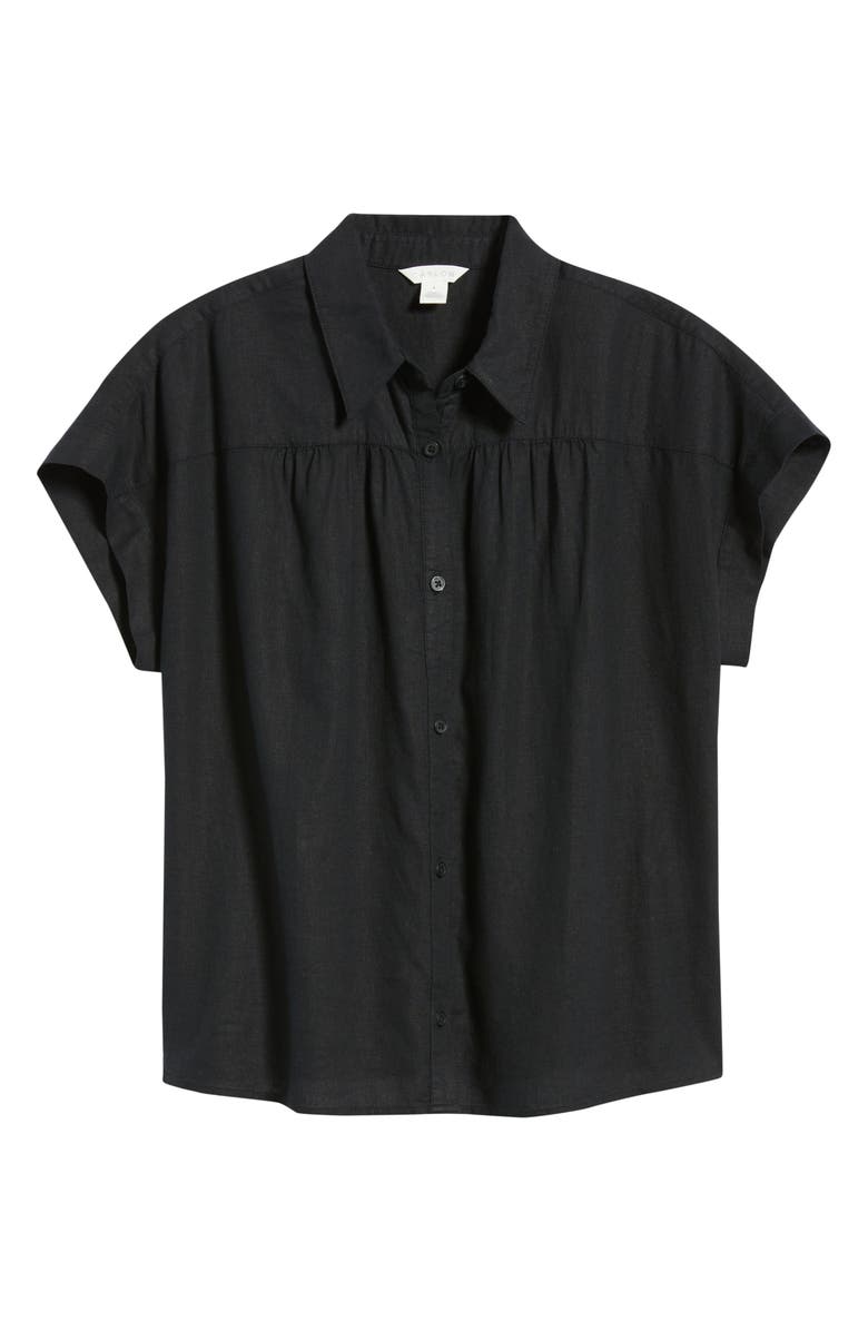 Caslon<sup>®</sup> Short Sleeve Linen Blend Button-Up Shirt, Alternate, color, Black
