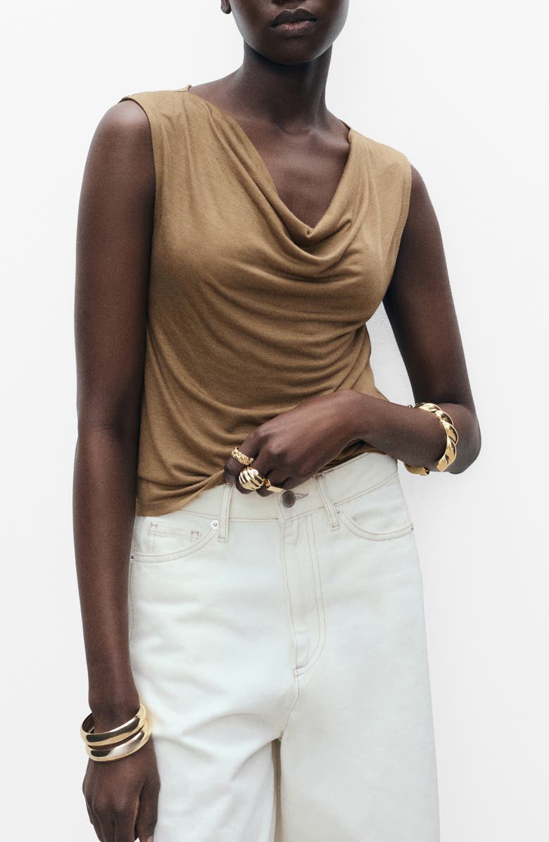 MANGO Drape Neck Top, Main, color, Khaki