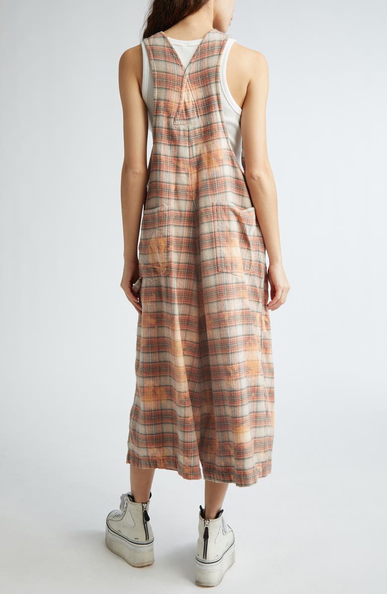 R13 Bleached Plaid Crop Jumbo Overalls, Alternate, color,