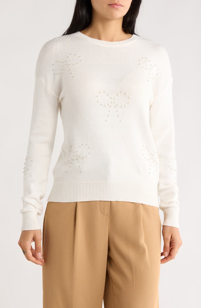 Joseph A Pearly Bow Embellished Sweater, Main, color, Egret