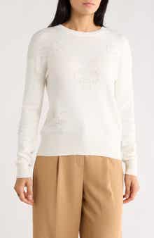 Joseph A Pearly Bow Embellished Sweater