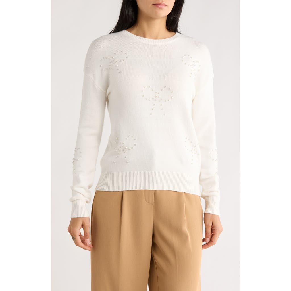 Joseph A Pearly Bow Embellished Sweater In White