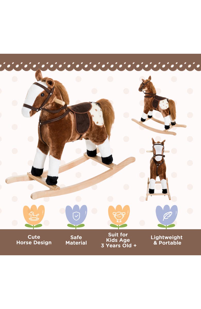 Qaba Kids Plush Toy Rocking Horse with Realistic Sounds, Alternate, color, Brown