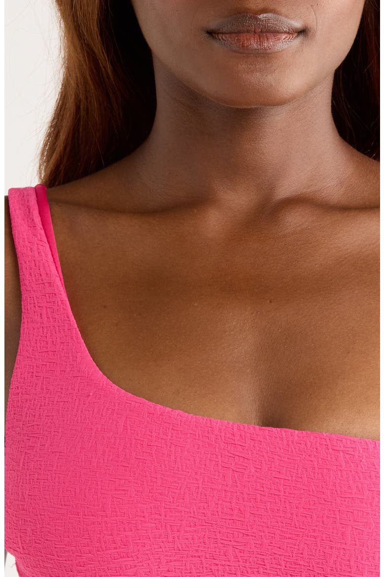 Textured One-Shoulder Bikini Top, Alternate, color, BRIGHT PINK