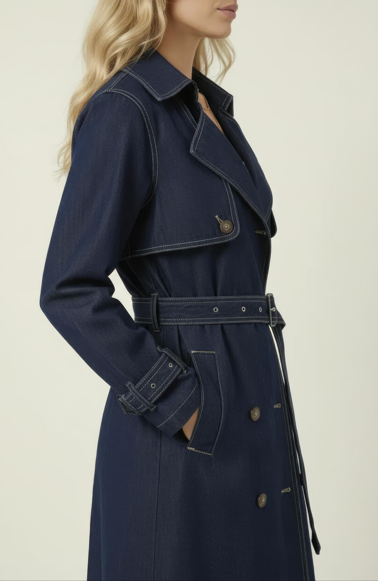 Modenaire Denim Trench Coat, Alternate, color, Dark Blue