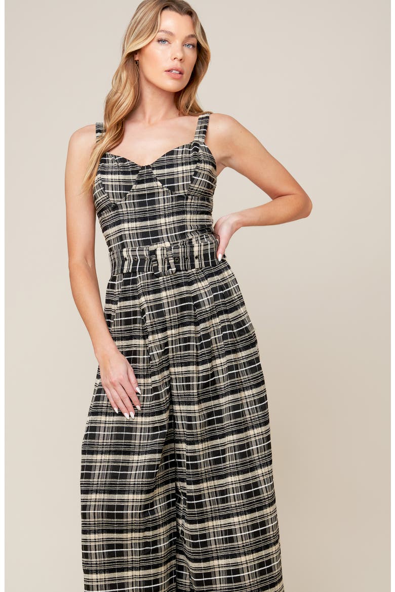 Plaid Wide Leg Jumpsuit, Alternate, color, BLACK