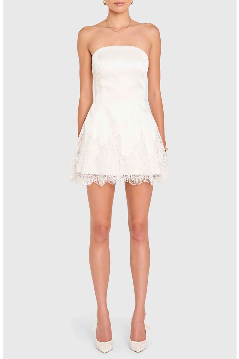 Romilly Lace Hem Strapless Romper, Main, color, WHITE