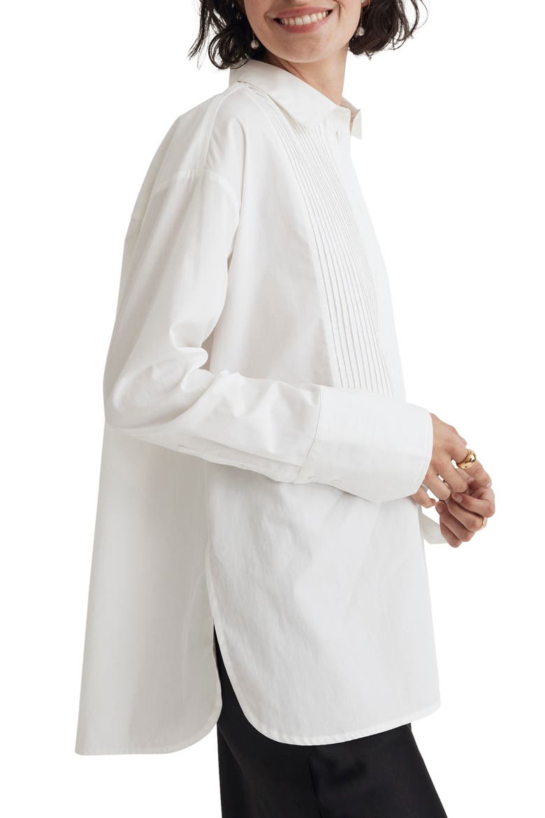 Oversize Poplin Tuxedo Shirt, Alternate, color, EYELET IVORY