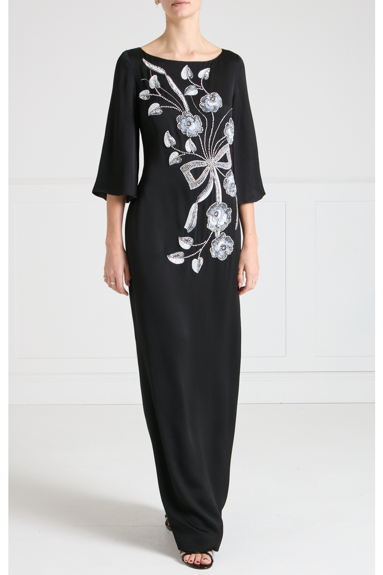 Lana Sleeved Gown, Alternate, color, Black