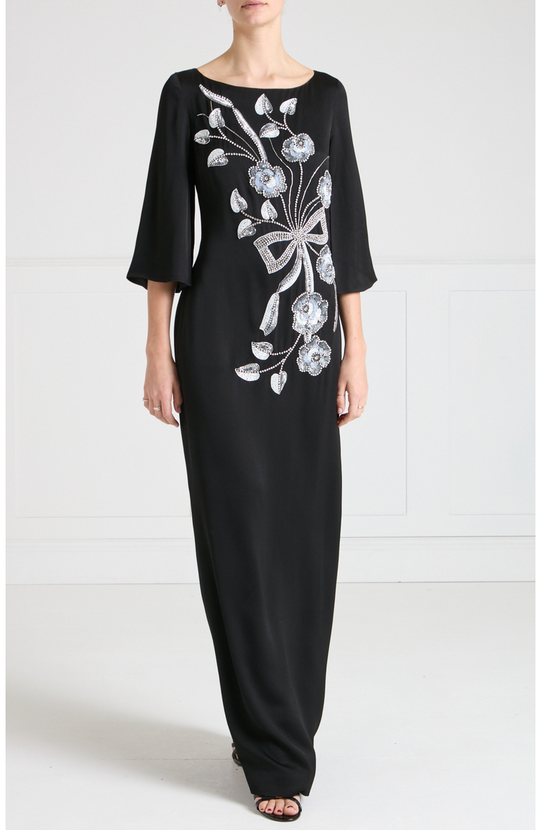 Temperley London Lana Sleeved Gown, Alternate, color, Black