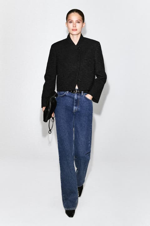 Cropped Structured Jacquard Blazer
