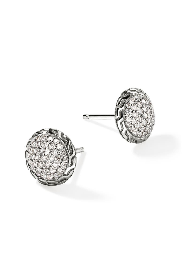 JH Essential Diamond Pavé Stud Earrings, 10mm, Alternate, color, SILVER