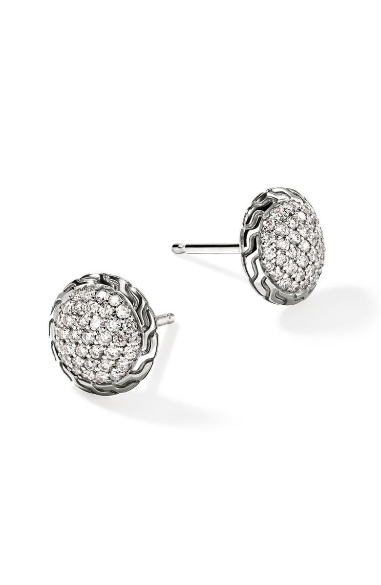 John Hardy JH Essential Diamond Pavé Stud Earrings, 10mm, Alternate, color, Silver