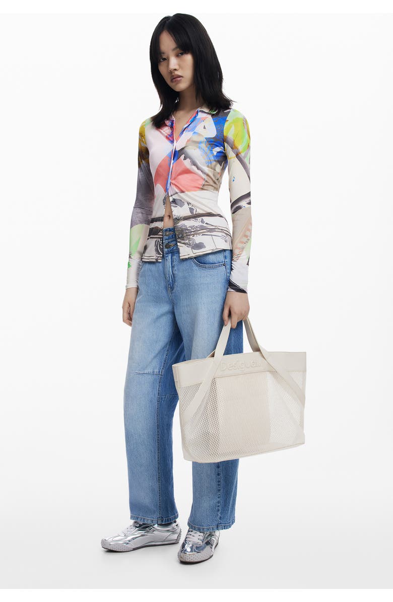 Desigual Fishnet Mesh Shopper Bag, Alternate, color, Light Beige