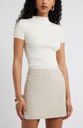 Open Edit Rib Knit Mock Neck Sweater