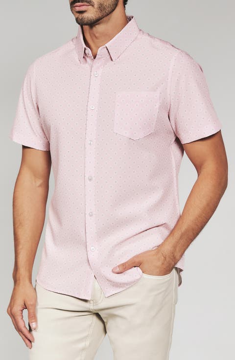 Kanan Diamond Print Short Sleeve Stretch Seersucker Button-Up Shirt
