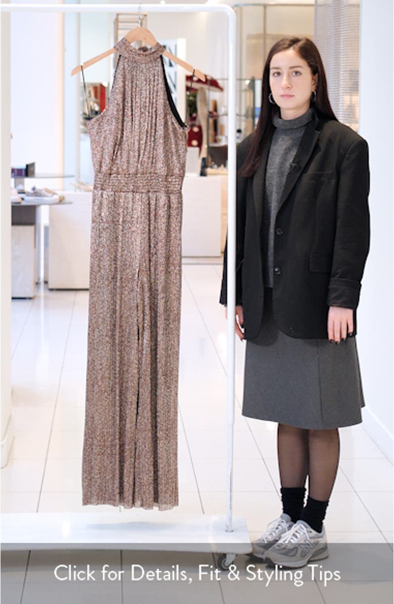 Metallic Smocked Waist Wide Leg Jumpsuit, sales video thumbnail