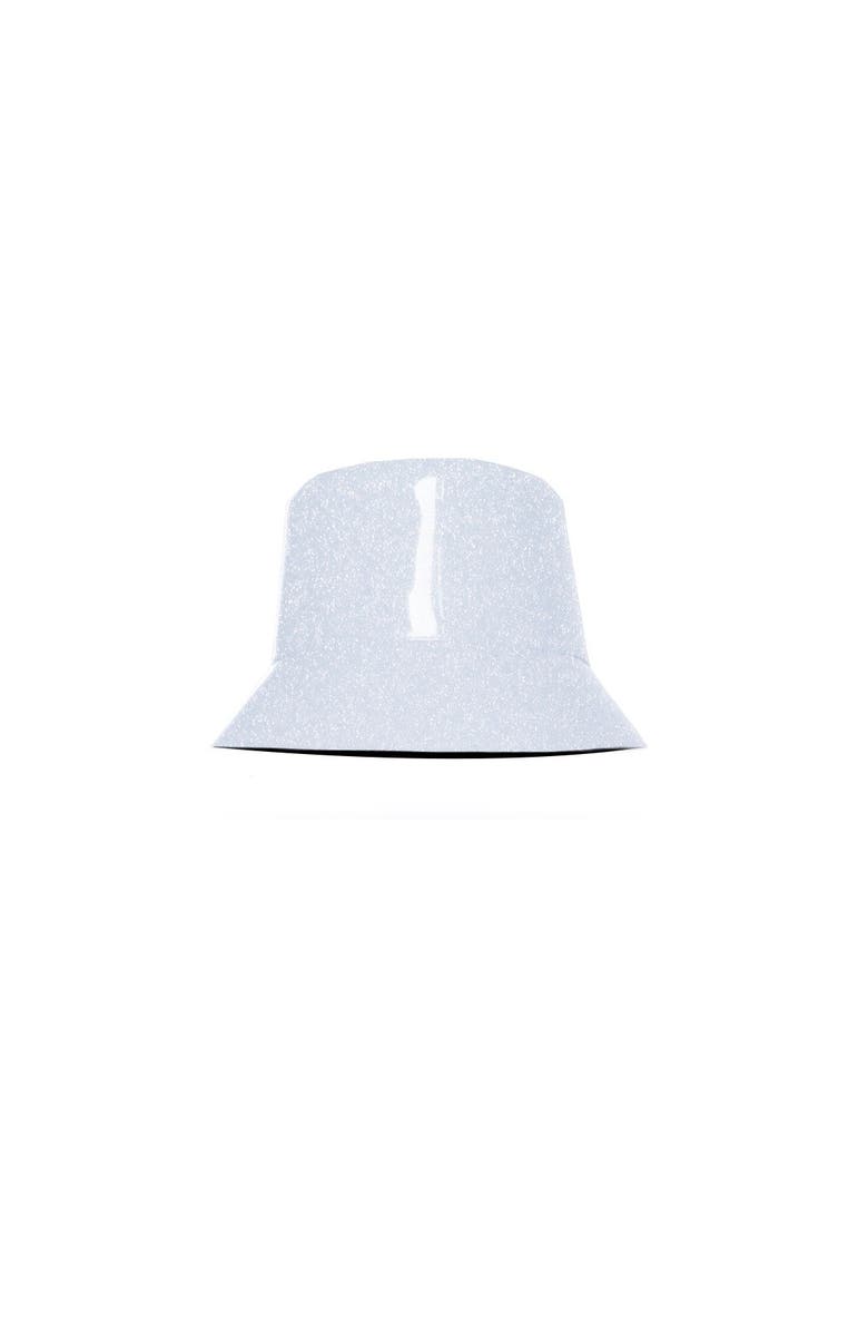 Lastelier Smile Bucket Rain Hat, Main, color, White Glitter