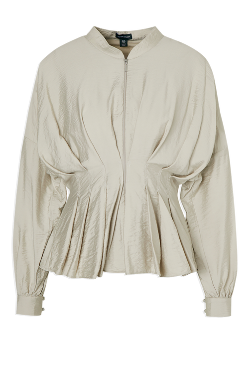 Karen Millen Pleated Detail Woven Jacket In Neutral
